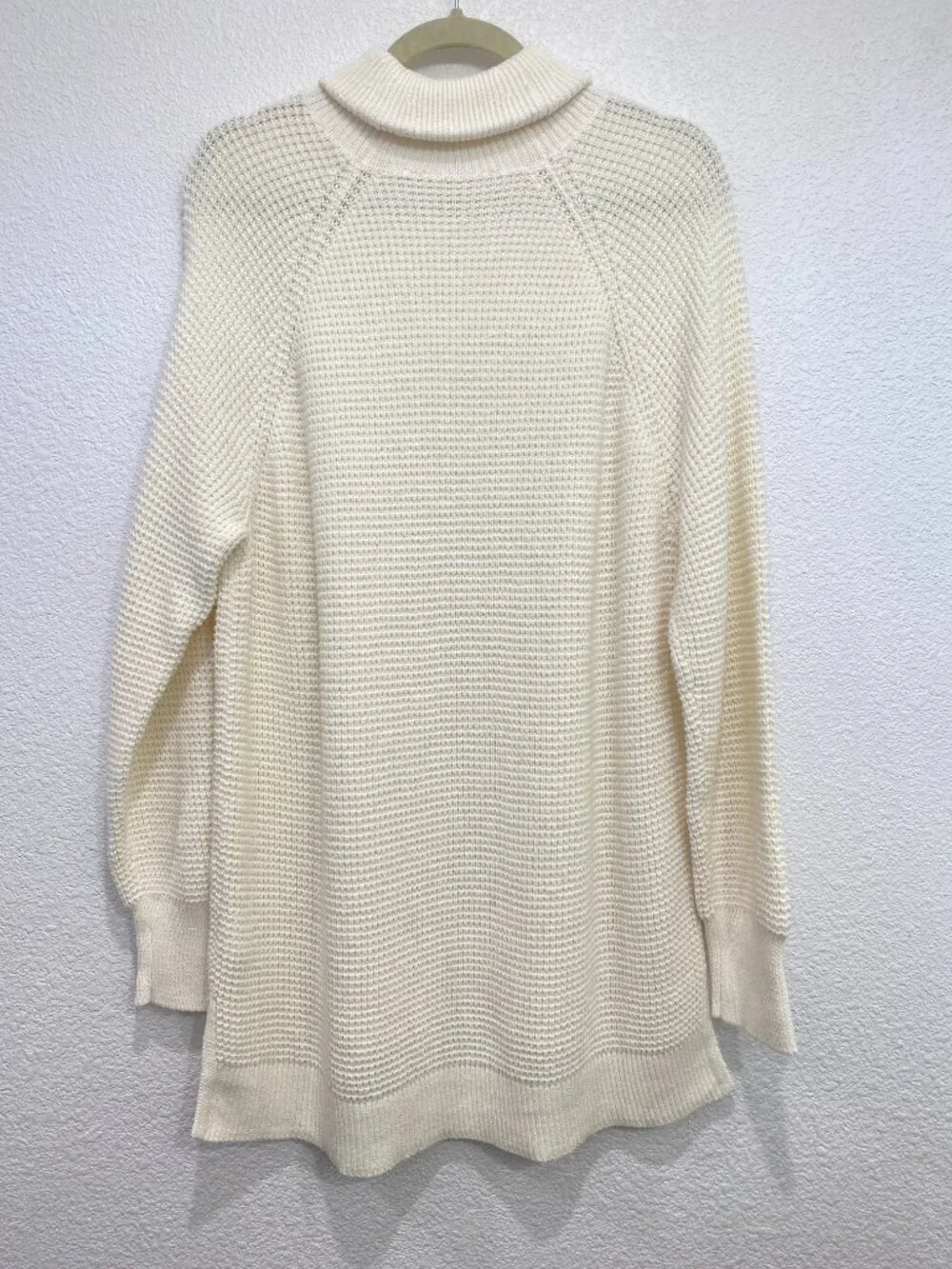 Michael Kors Waffle Knit Turtleneck Sweater Tunic Cream XL